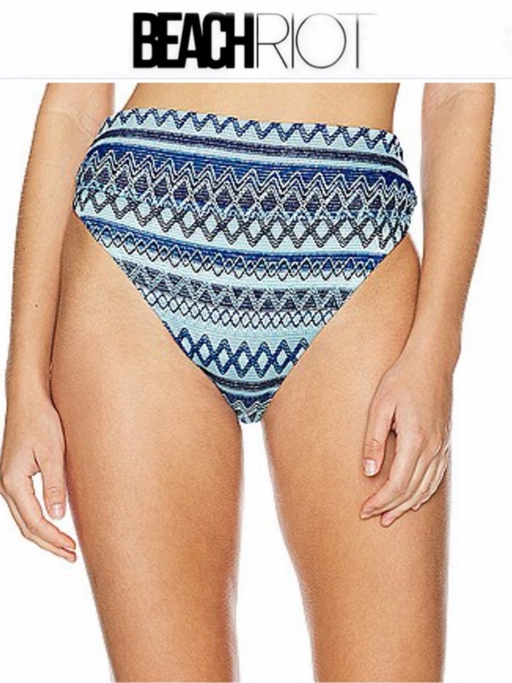 Beach Riot Highway Bikini Bottom Blue Aztec High Rise Sz XS NWT $98